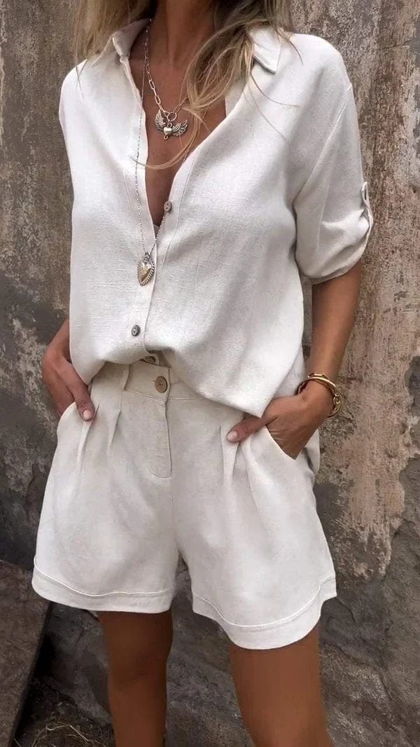 Comfortable women's relaxed fit two-piece set, ideal for summer casual wear; various colors.