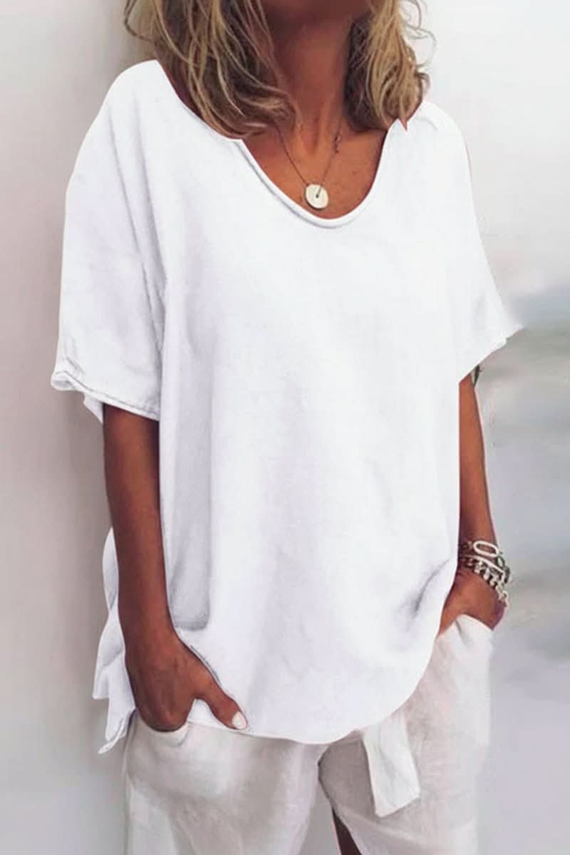 Women's casual V-neck summer top with a relaxed, flowy fit, perfect for comfortable everyday wear.