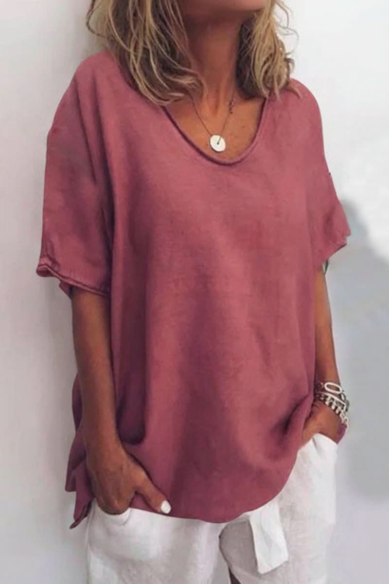 Stylish women's summer blouse featuring a relaxed fit and V-neck, ideal for warm weather comfort.