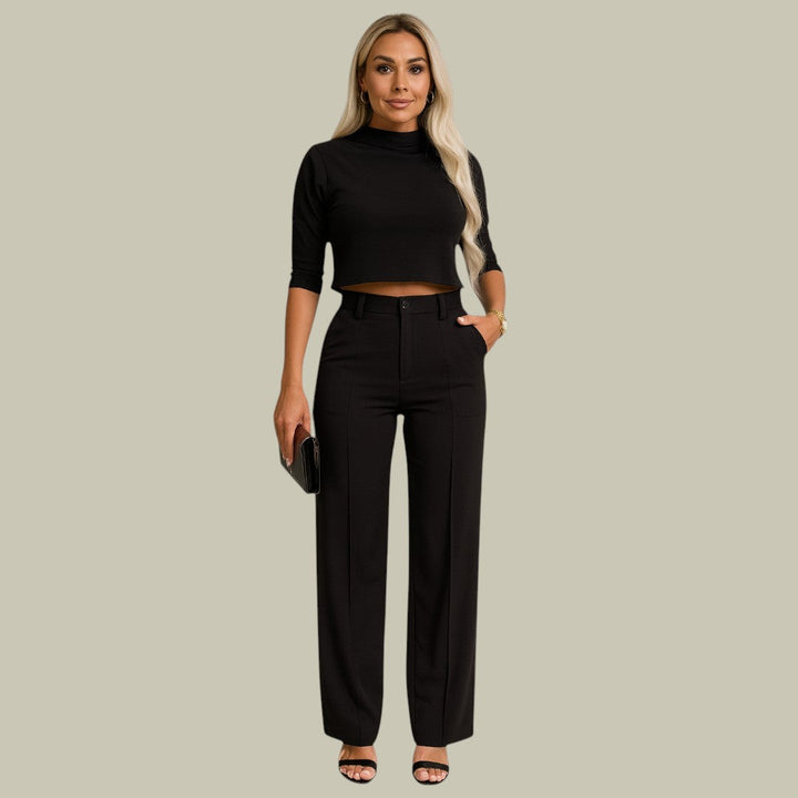 Women's relaxed loungewear set, cropped top & wide-leg pants in soft fabric