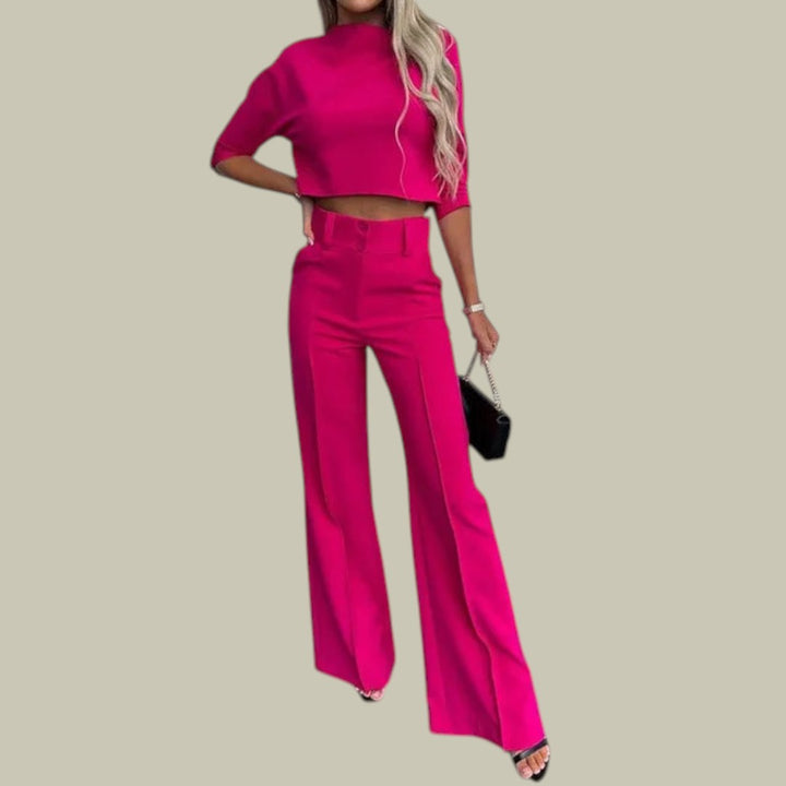 Trendy cropped top and wide-leg pants set, perfect women's comfortable loungewear
