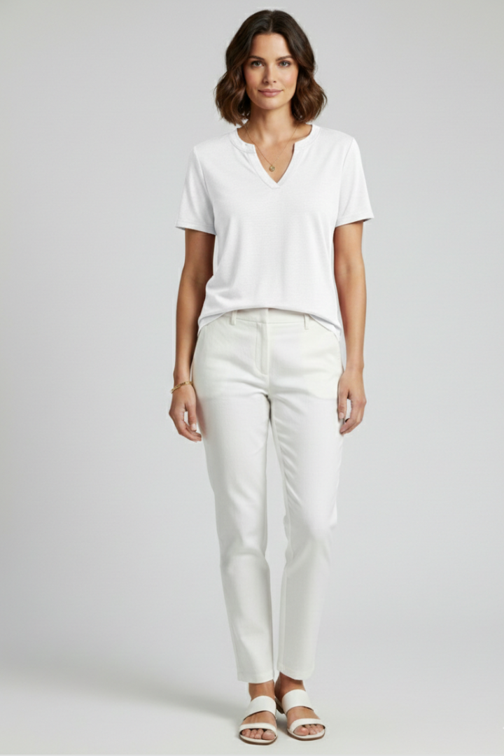 Comfortable women's short sleeve V-neck top, relaxed style for your daily wardrobe.