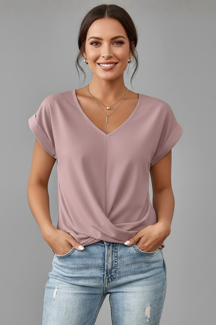Loose fit women's V-neck t-shirt, short sleeves, designed for ultimate casual comfort.