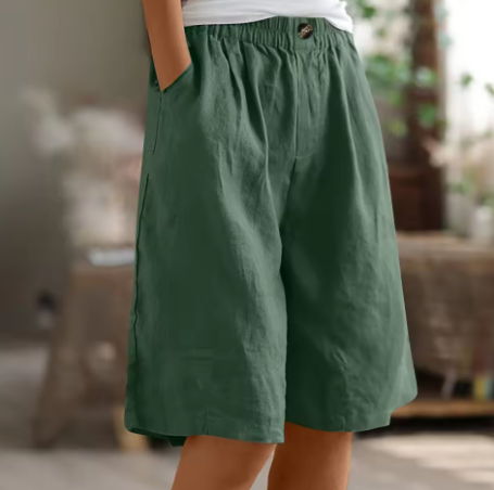 Women's relaxed wide leg Bermuda shorts, elastic waist design for comfortable summer everyday wear.