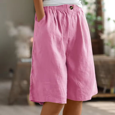 Ultra-comfortable women's wide leg Bermuda shorts with relaxed fit & elastic waist for summer.