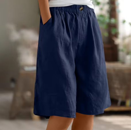 Knee-length women's Bermuda shorts, wide leg & relaxed fit for chic summer casual fashion.