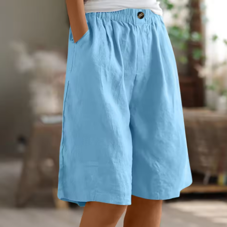 Versatile women's wide leg Bermuda shorts, relaxed fit, elastic waist, perfect for summer comfort.