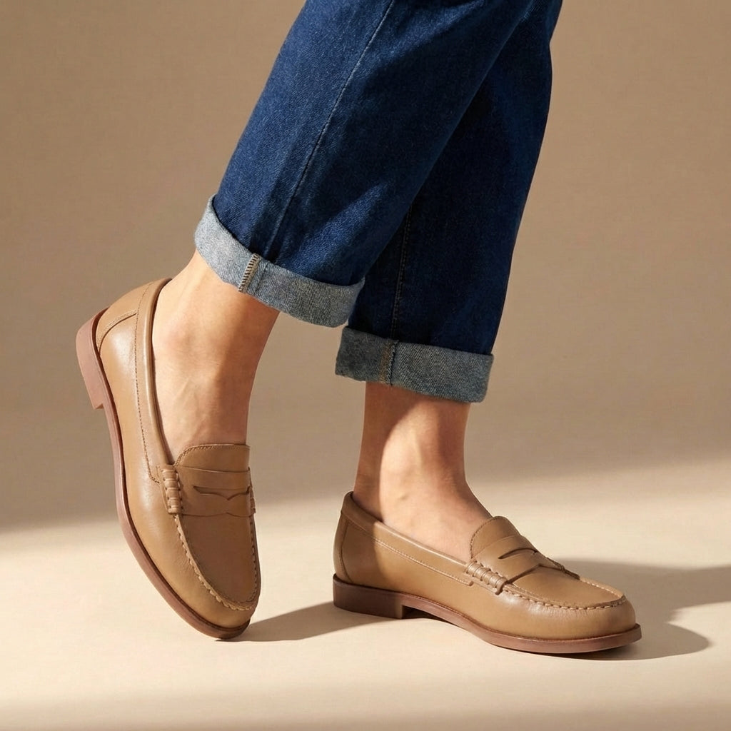 Classic women's retro flat loafers, ideal for comfortable everyday wear. Stylish and elegant slip-on casual shoes.