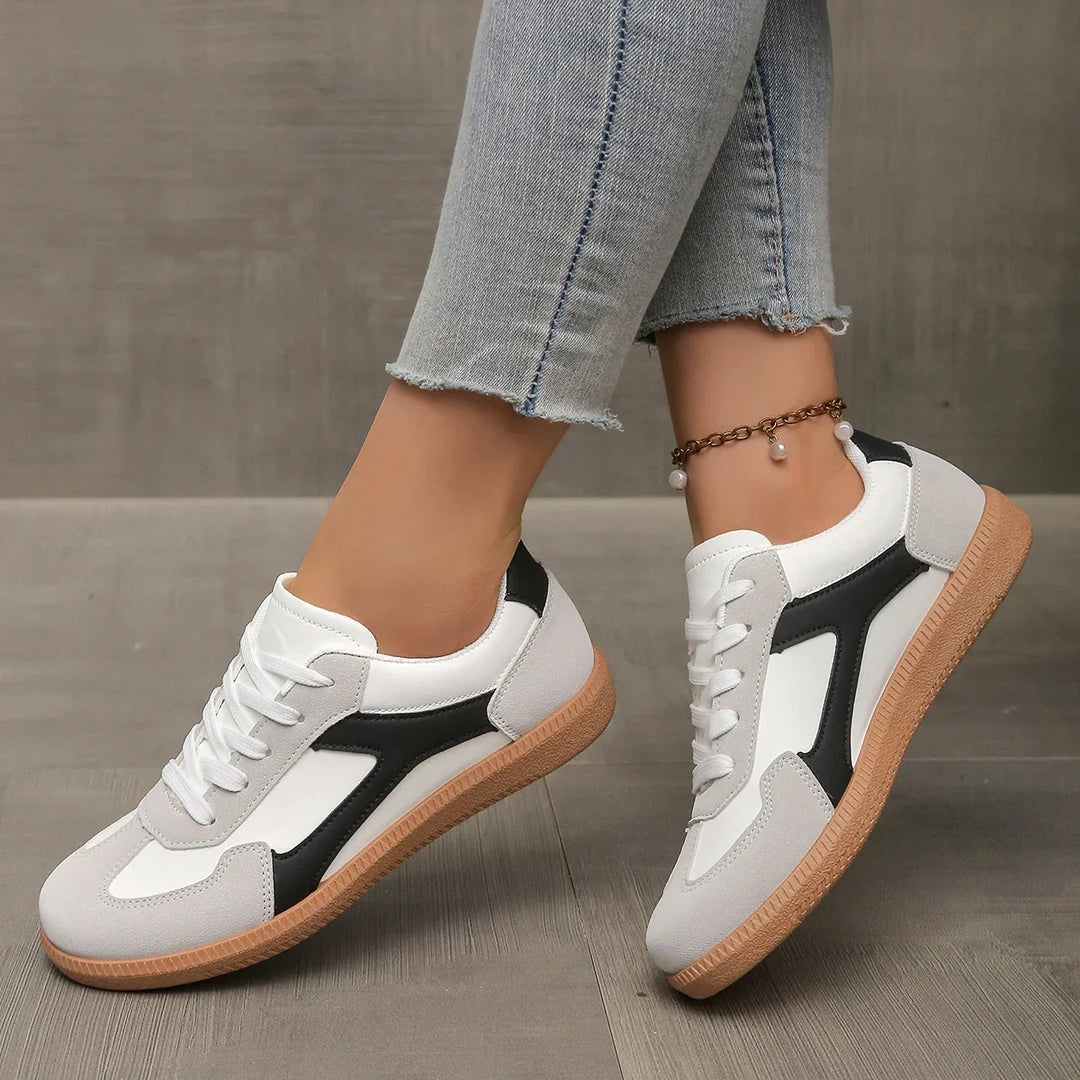 Fashionable women's everyday sneakers, combining a retro low profile with a supportive cushioned gum sole.