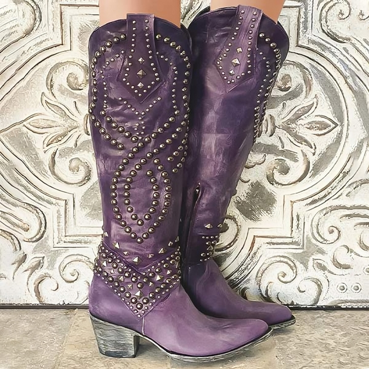 Women's Riloh orthopedic knee-high boots with a mid-block heel, perfect for comfortable fall/winter fashion.