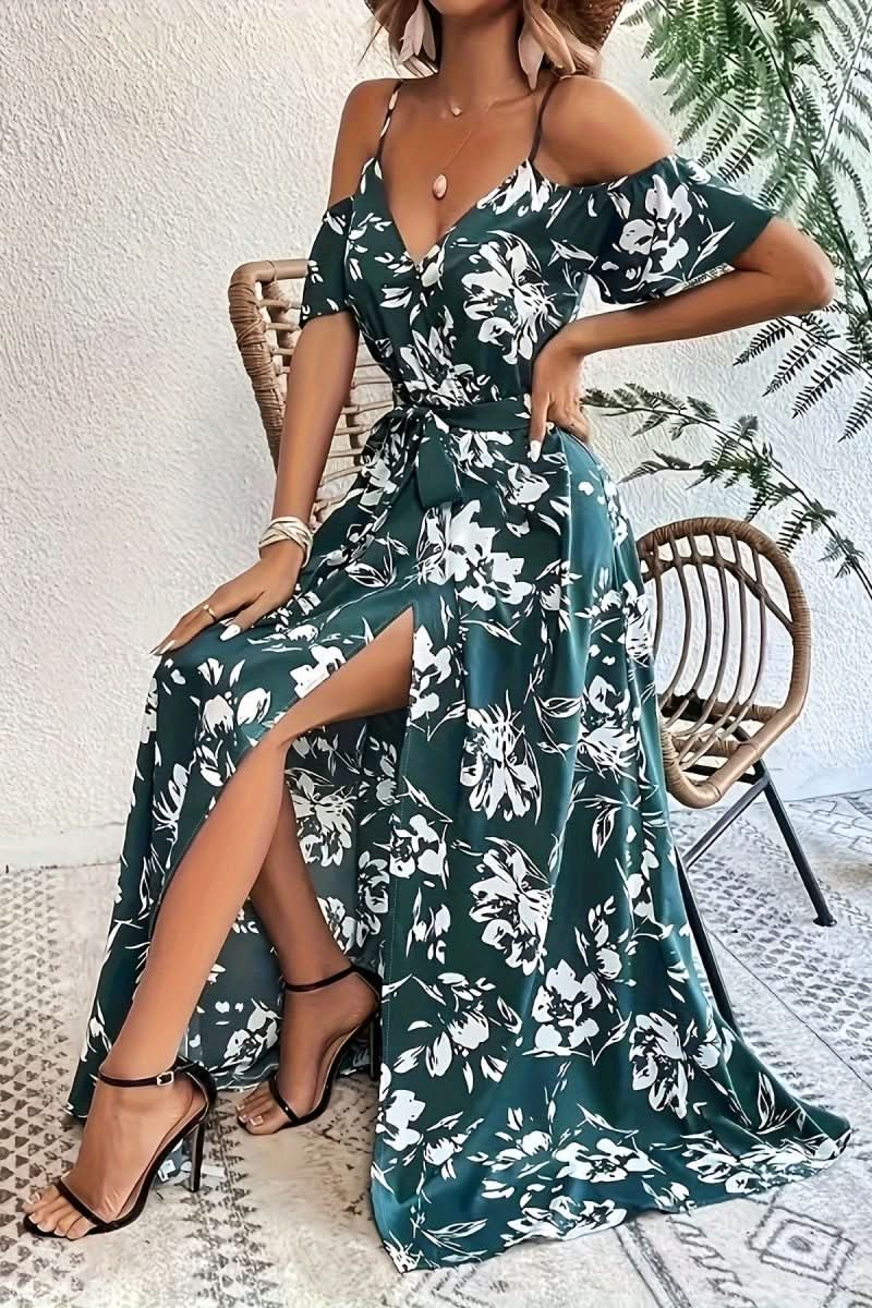 Elegant women's cold shoulder maxi dress for wedding guests, dinner dates, or stylish summer vacations.