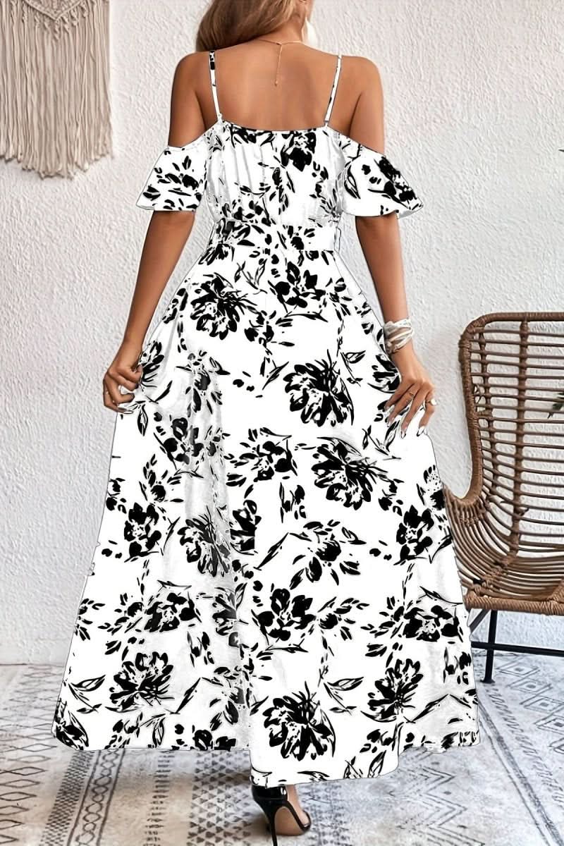 Romantic cold shoulder maxi dress for women, elegant long dress suitable for various special occasions.