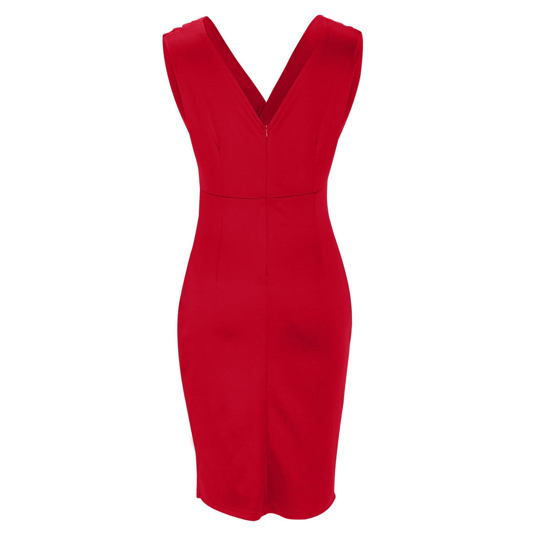 Women's Rosalina Bodycon Midi Dress, sleeveless V-neck. Versatile for formal wear, cocktail parties, evening events.