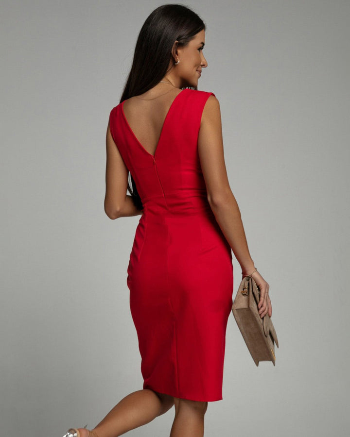 Stylish Women's Rosalina Bodycon Midi Dress with a chic sleeveless V-neck, ideal for evening wear.