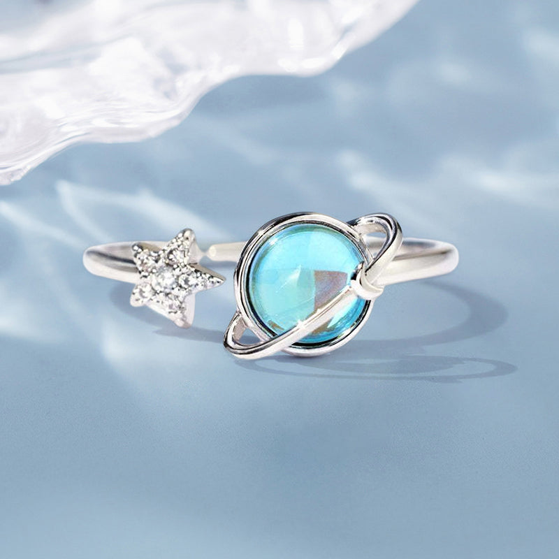 Womens fidget ring with moon and star, rotatable band, copper, ideal for anxiety relief