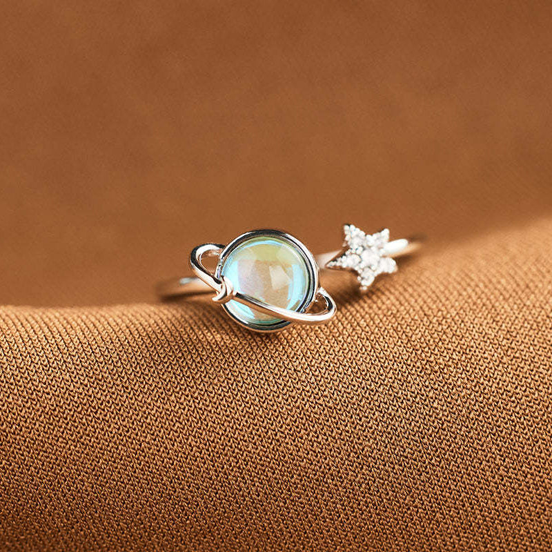 Stress relief rotatable ring for women, copper with moon and star emblem, fidget jewelry accessory