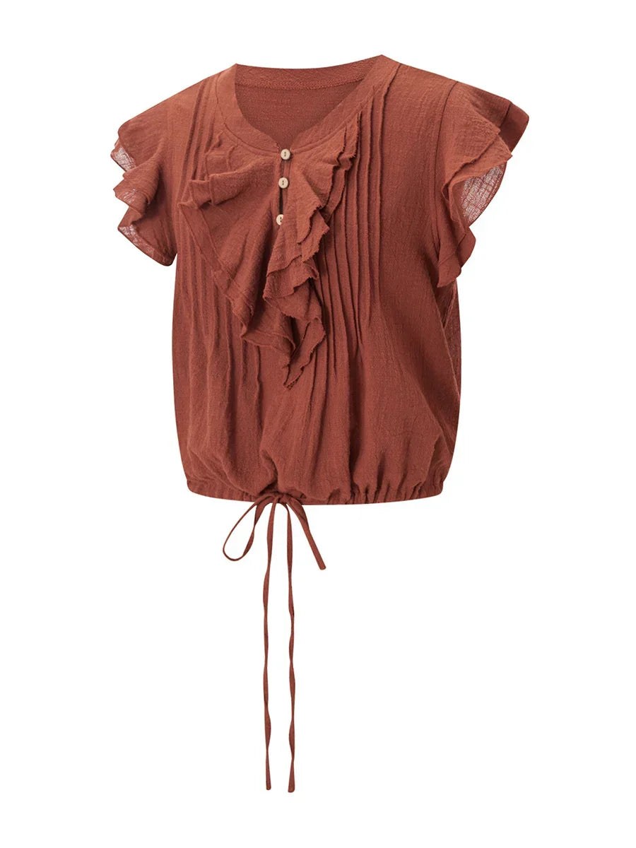 Versatile women's ruffle top, a must-have crop top for summer and beach vacation style.