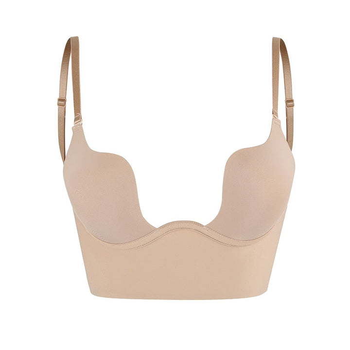 Versatile women's seamless plunge backless shaper bodysuit with convertible straps for invisible support.