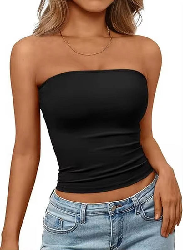 Women's seamless stretch bandeau crop top for comfort & style.
