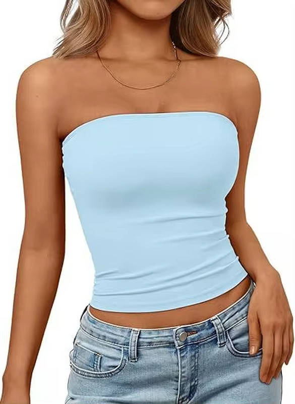 Stretchy seamless bandeau crop top for women, ideal for light activity.