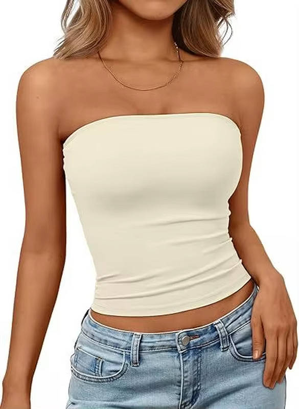 All-season women's seamless stretch bandeau crop top for flexible styling.