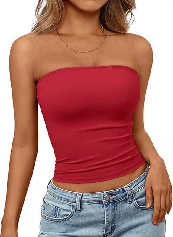 Strapless women's seamless stretch bandeau top, perfect for warm weather.