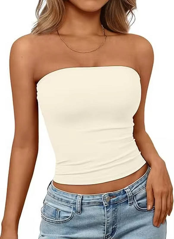 Casual women's seamless stretch bandeau crop top, easy everyday wear.