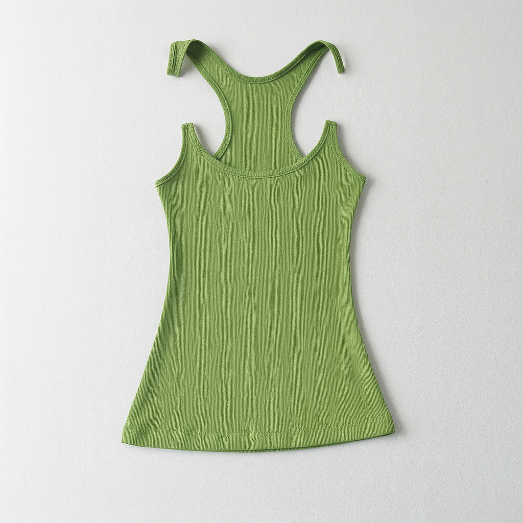 Women's seamless tank top with invisible straps, offering a sleek, fitted look perfect for layering or summer wear.