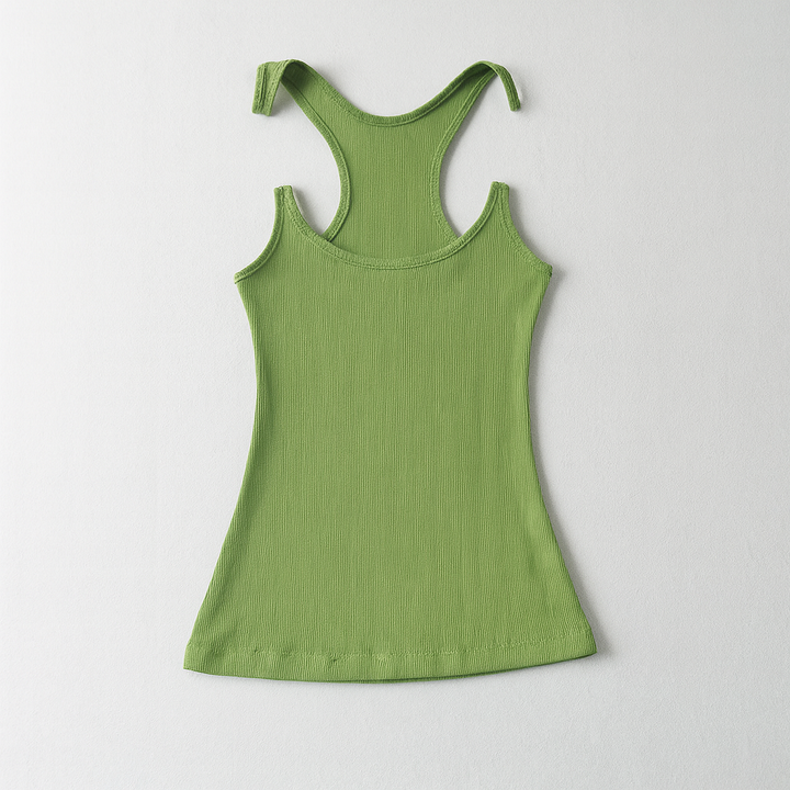 Women's seamless tank top with invisible straps, offering a sleek, fitted look perfect for layering or summer wear.