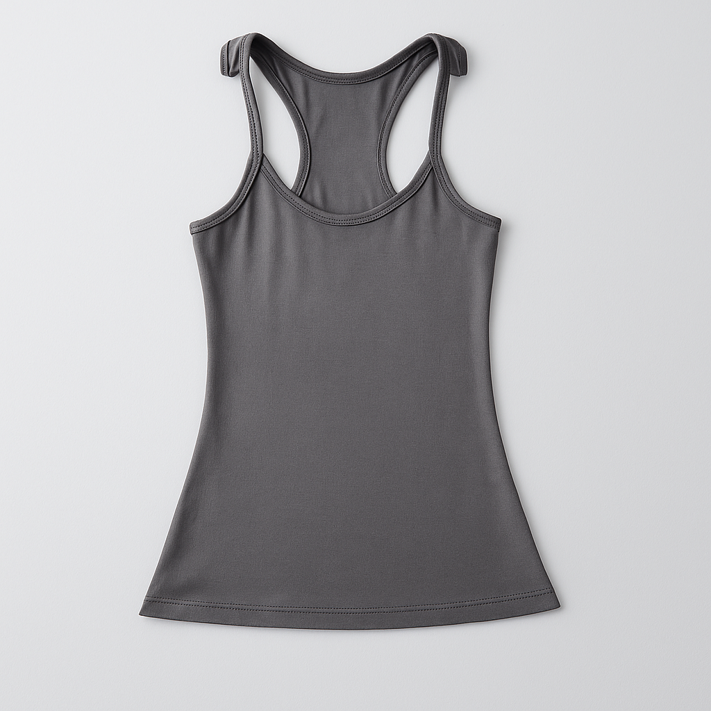 Modern women's fitted seamless tank top with innovative invisible straps, great for a sleek summer look or layering.