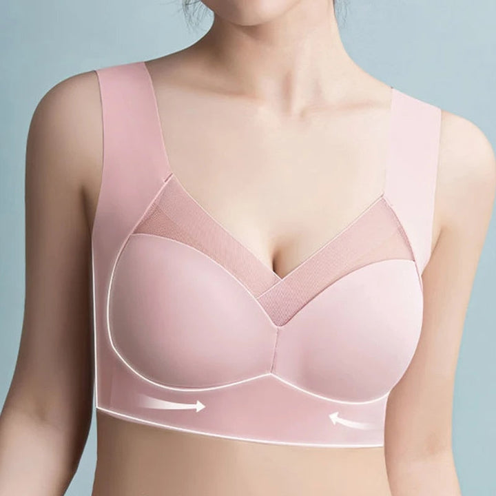 White seamless wireless bra, providing soft support and a smooth silhouette under any outfit.