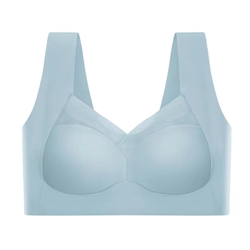 Back view of a women's seamless wireless shaper bra, showing its smooth, tag-free design.