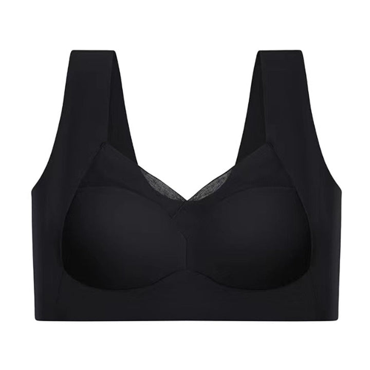 Side view of a women's soft wireless shaper bra, emphasizing its seamless design.