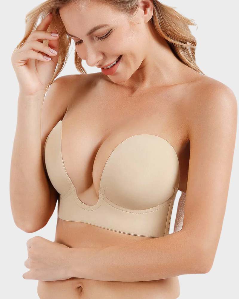 Elegant women's ShapeFlow plunge bra, perfect for low-cut outfits, providing supportive push-up and a natural silhouette.