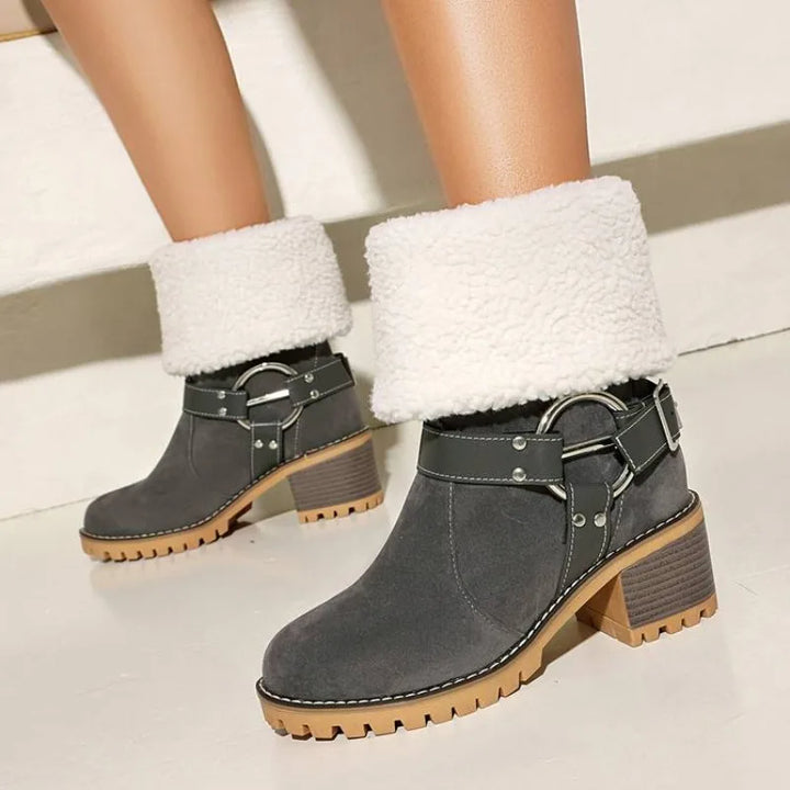 Front view of women's sherpa lined ankle boot, suitable for winter fashion