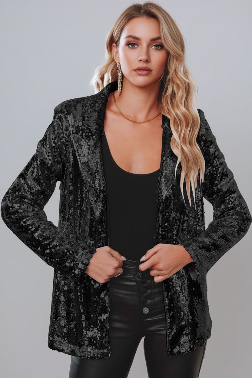 Dazzling women's sequin blazer, shimmering and ready for a night out, a must-have party piece.