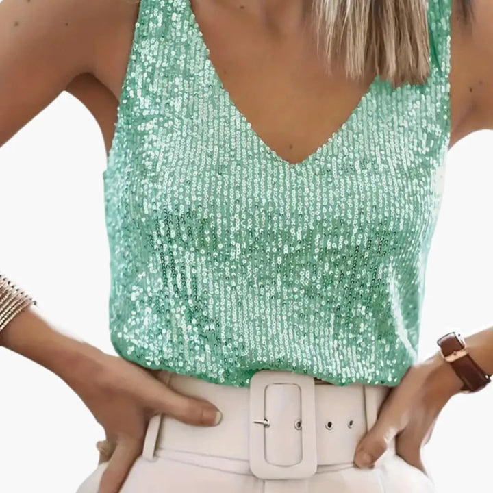 Women's shimmering sequin tank top, sleeveless, round neck, ideal for party wear & chic evenings.