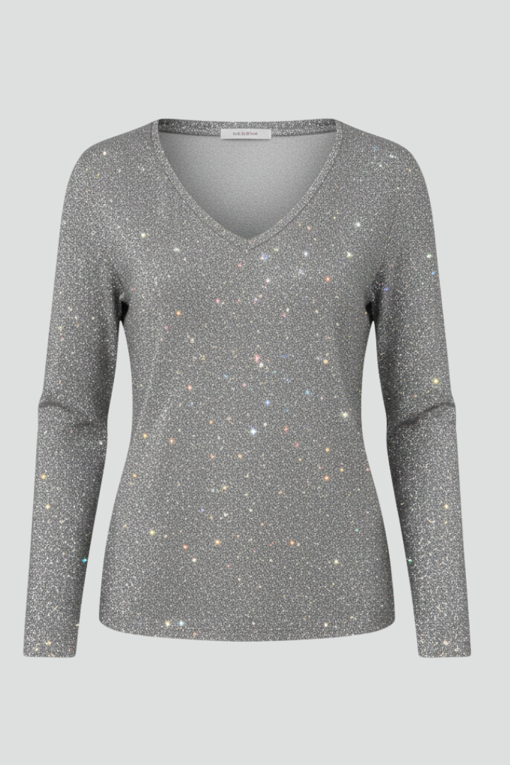 Women's shimmering V-neck sequin sweater, long sleeve, perfect glamorous evening wear & party top.
