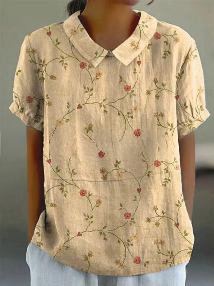 Printed short sleeve floral blouse for women, a fashionable spring and summer casual wear essential.