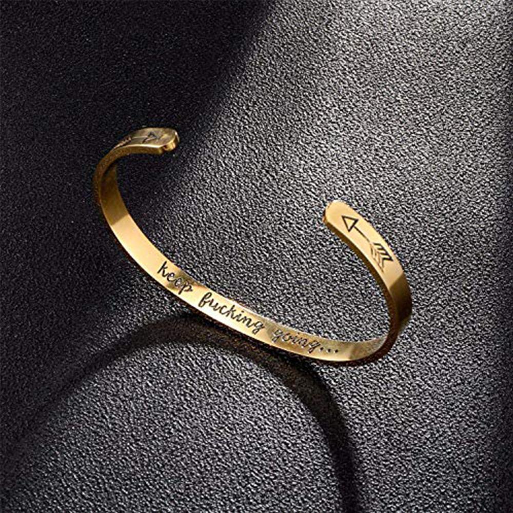 Women's silver engraved inspirational cuff bangle, stainless steel fashion bracelet