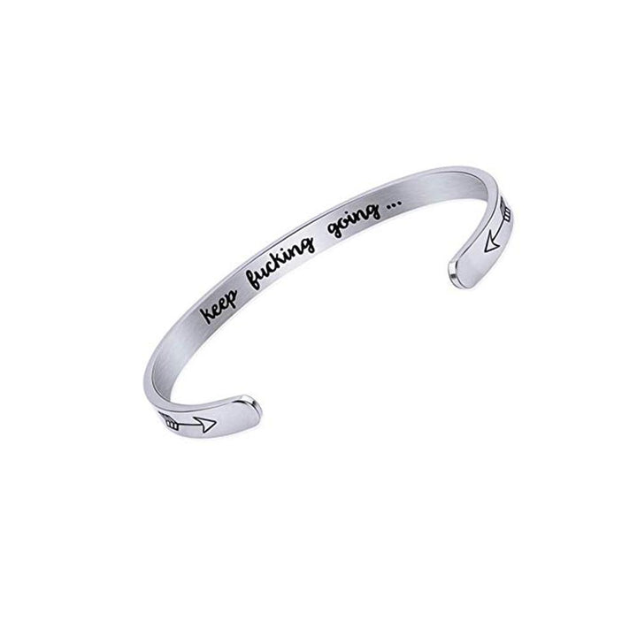 Gold engraved motivational cuff bracelet for women, stylish stainless steel accessory