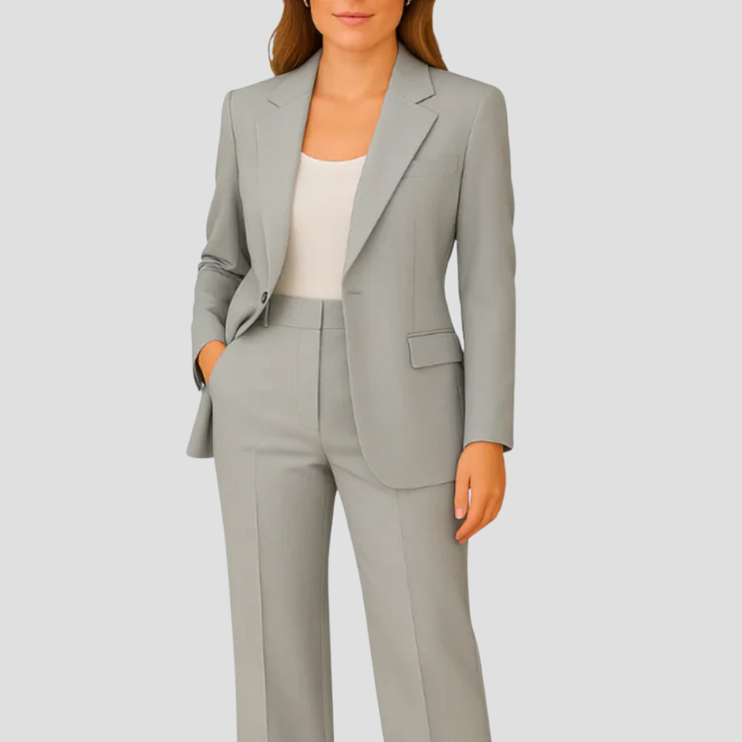Professional women's single-breasted pant suit set, ideal for business meetings, office & formal events.