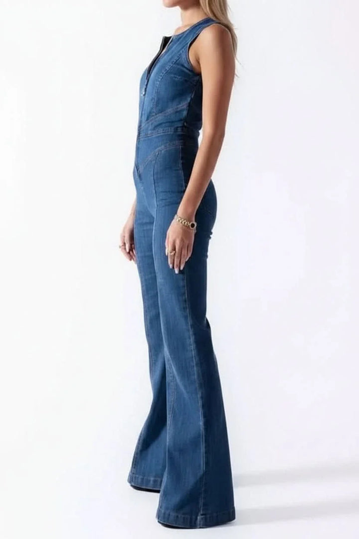 Chic women's tailored jumpsuit with a deep V-neck, perfect for elegant party outfits or evening occasions.