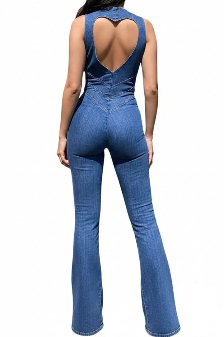 Modern women's sleek V-neck tailored jumpsuit. A chic & versatile statement piece for any elegant occasion.