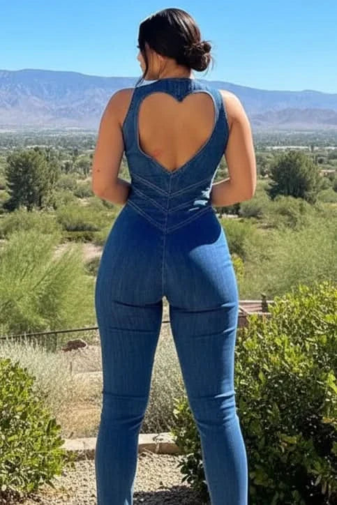 Stylish women's deep V-neck tailored jumpsuit, offering a sleek and elegant silhouette for any occasion.