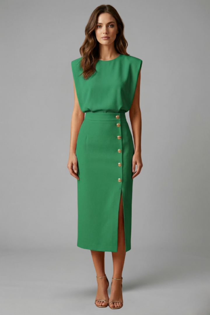 Casual solid color sleeveless midi dress with side button slit, perfect for comfortable daily summer wear.