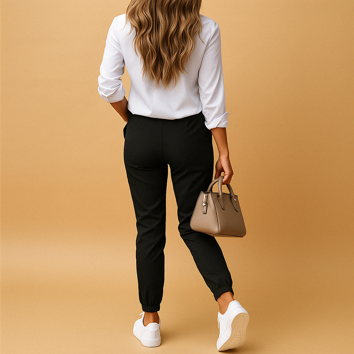 Stylish women's slim fit chino pants, offering stretch comfort for a flattering, modern look.