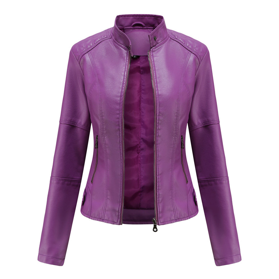 Stylish women's faux leather biker jacket, slim fit design, a versatile and edgy fashion statement