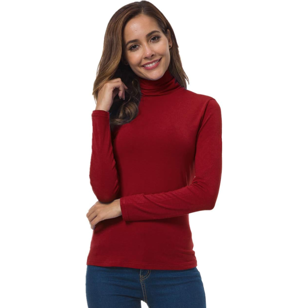 Elegant women's long sleeve turtleneck, a basic essential for chic winter layering.