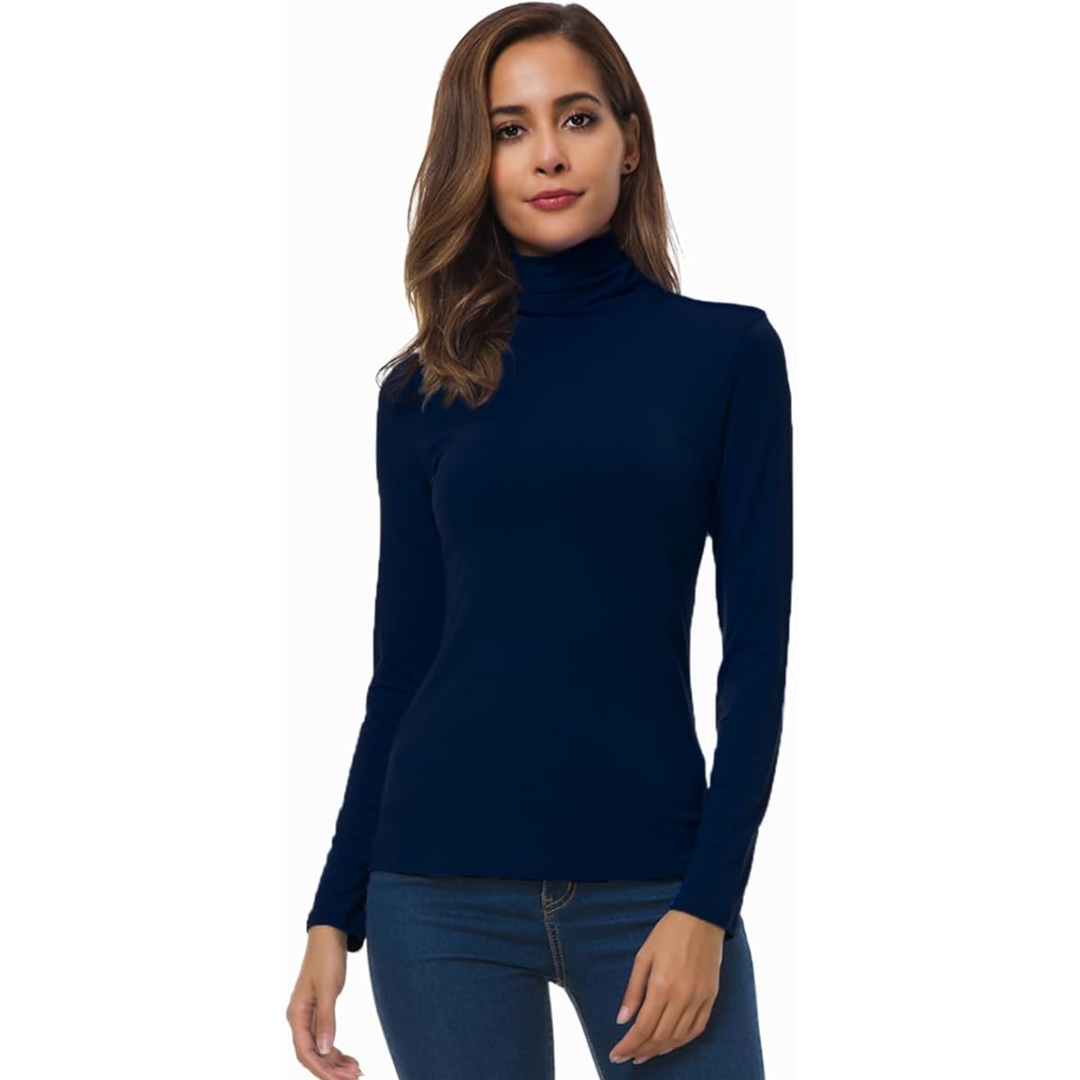 Long sleeve layering shirt: Women's Slim Fit Turtleneck Top for cold weather style.